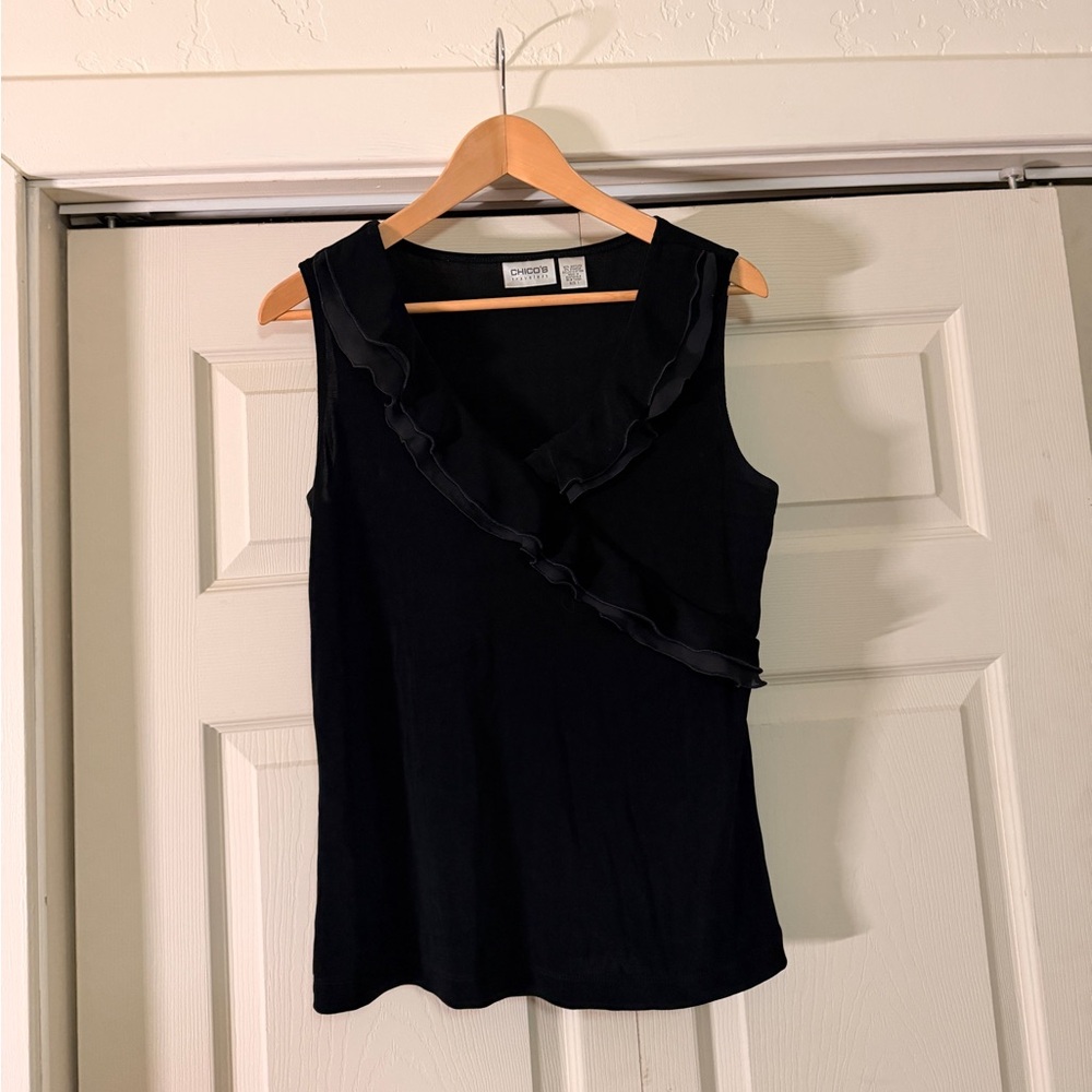 Chico's Black Sleeveless Top with ruffle